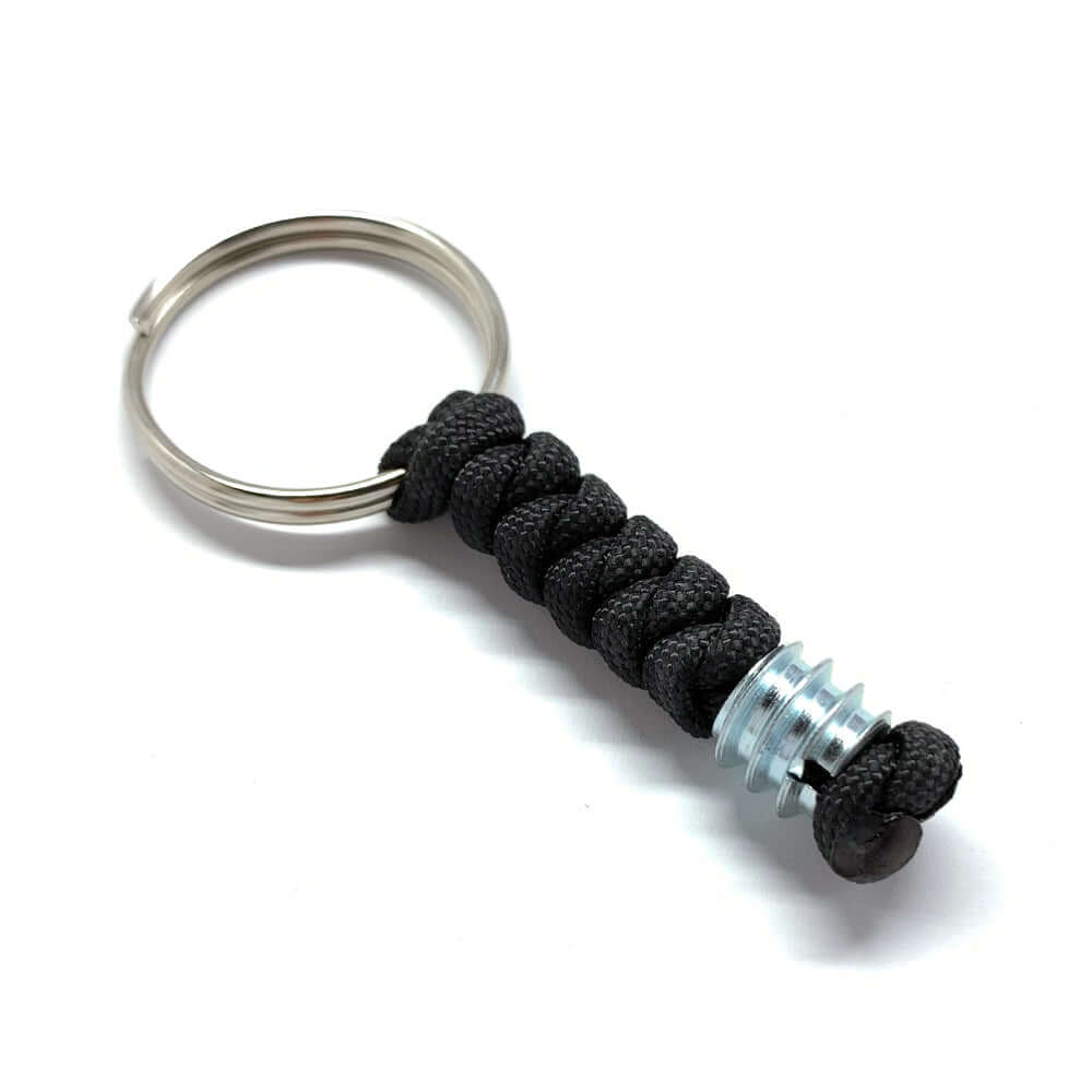 porte-clés en parcours noir avec anneau double plaqué acier inoxydable